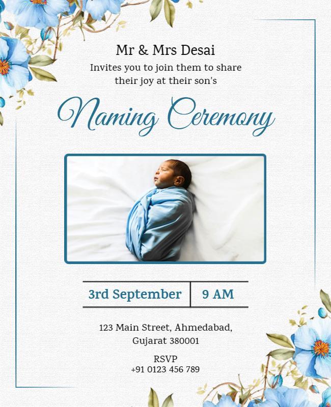 Floral Elegance Naming Ceremony Invitation Flyer Template