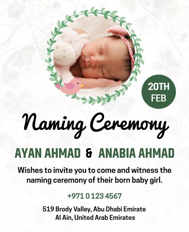 Charming Floral Baby Naming Ceremony Invitation Flyer Template