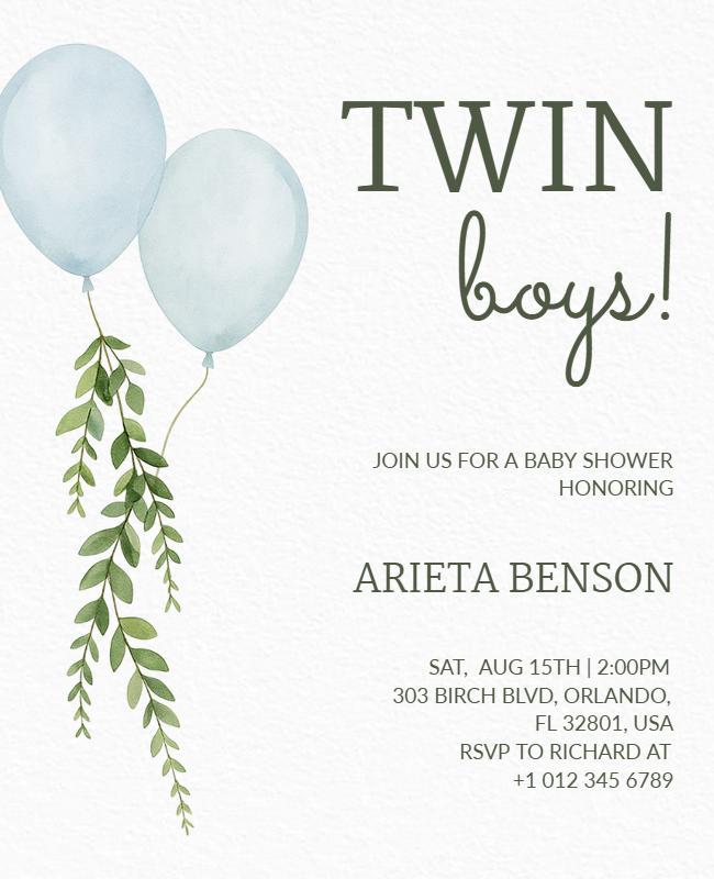 Baby Shower Invitation for Twin Boys Flyer Template