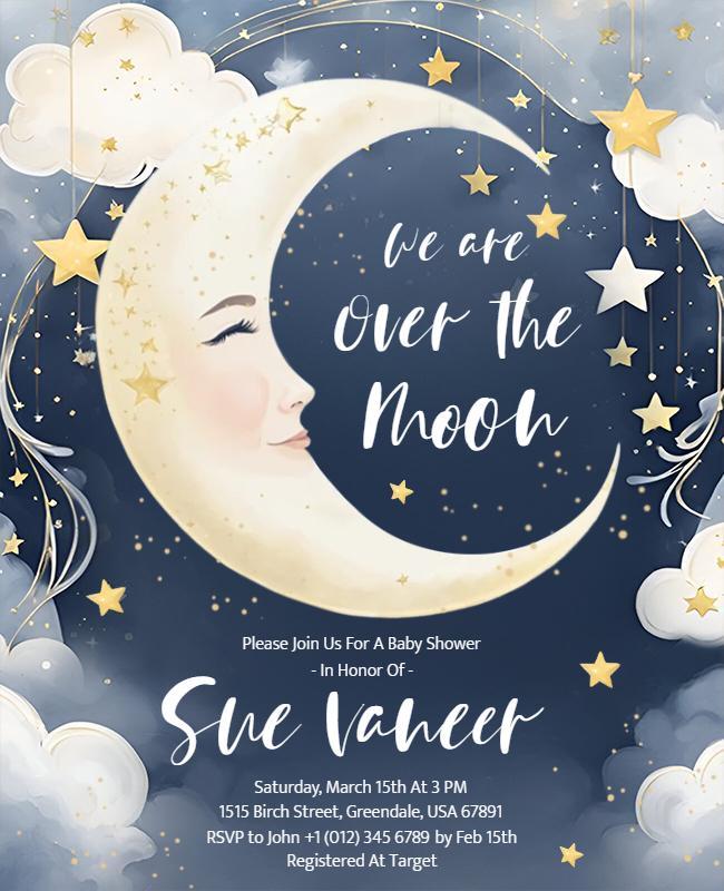 Baby Shower Moon and Stars Theme Flyer Template