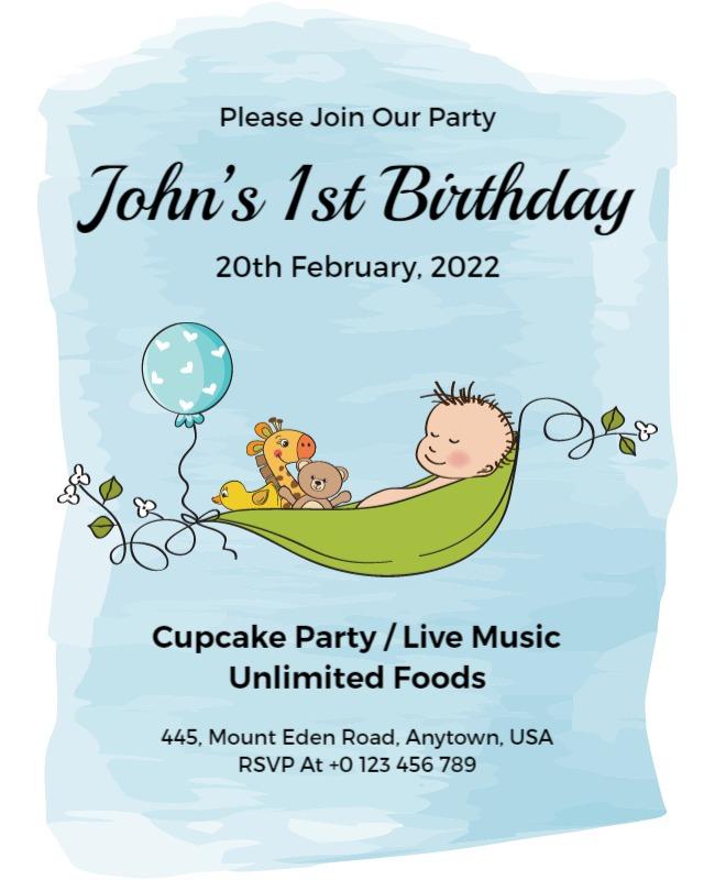 Whimsical Blue Baby Shower Birthday Party Flyer Template