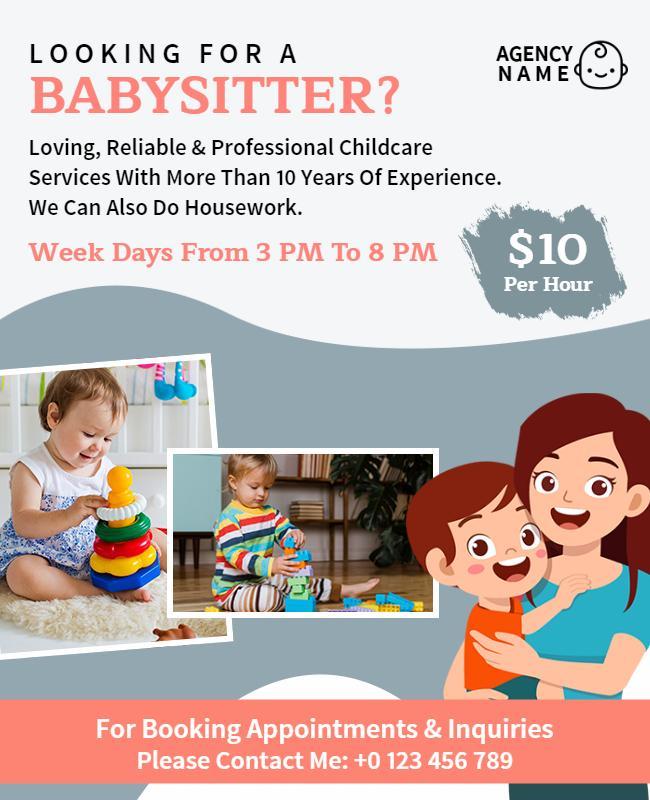 Babysitter Service Promotional Flyer Template