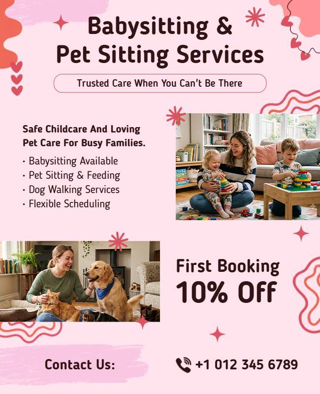 Babysitting and Pet Sitting Services Flyer Template
