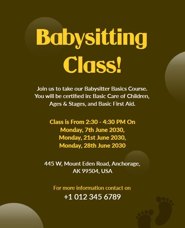 Babysitting Certification Course Flyer Template