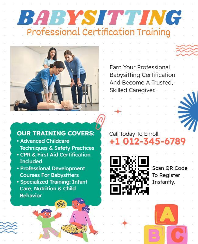 Babysitting Professional Certification Training Course Flyer Template