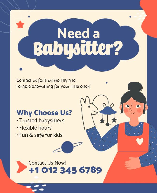 Babysitting Service Contact Information Flyer Template
