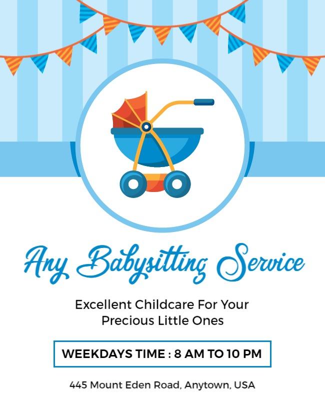 Playful Blue Babysitting Service Childcare Flyer Template