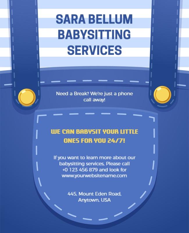 Playful Blue Denim Babysitting Services Flyer Template