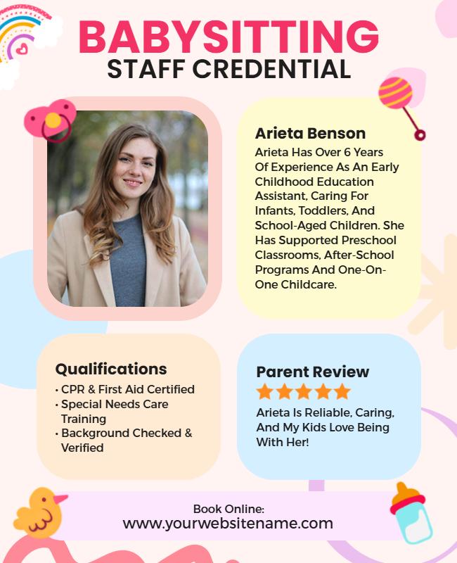 Babysitting Staff Credential and Qualifications Flyer Template