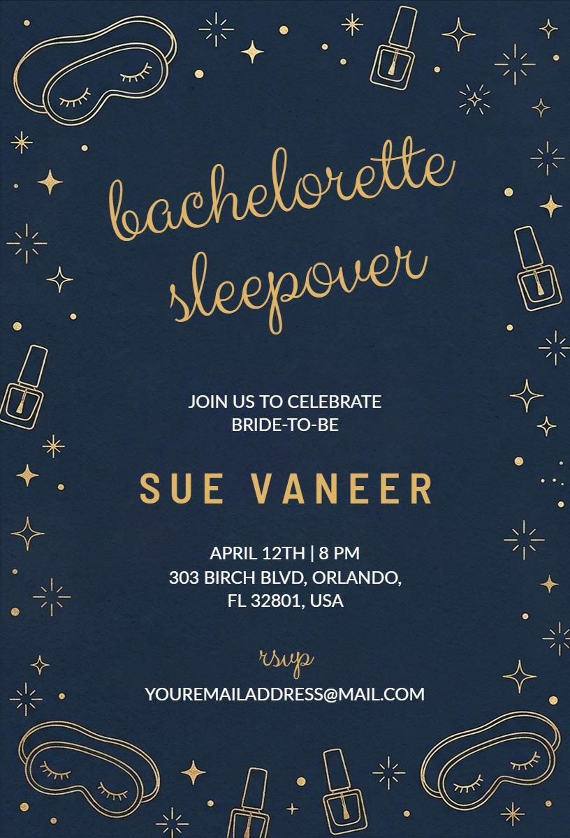 Bachelorette Pajama Glamorous Sleepover Party Invitation Template