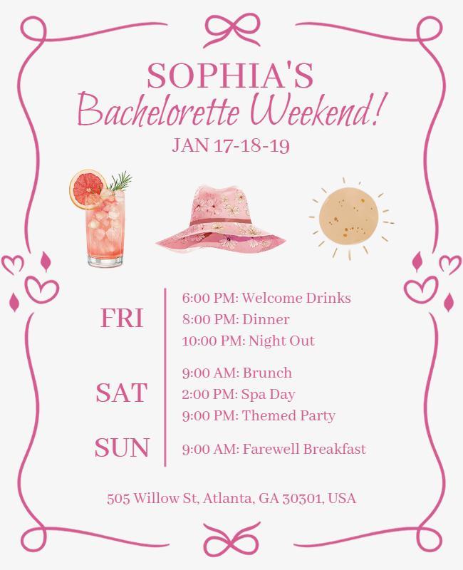 Bachelorette Weekend Celebration Itinerary Flyer Template