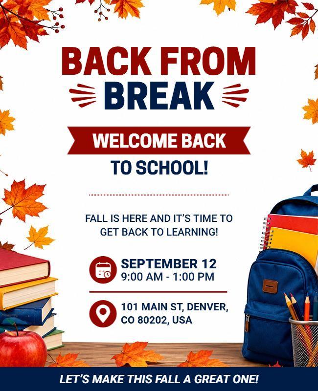 Back from Break School Announcement Flyer Template