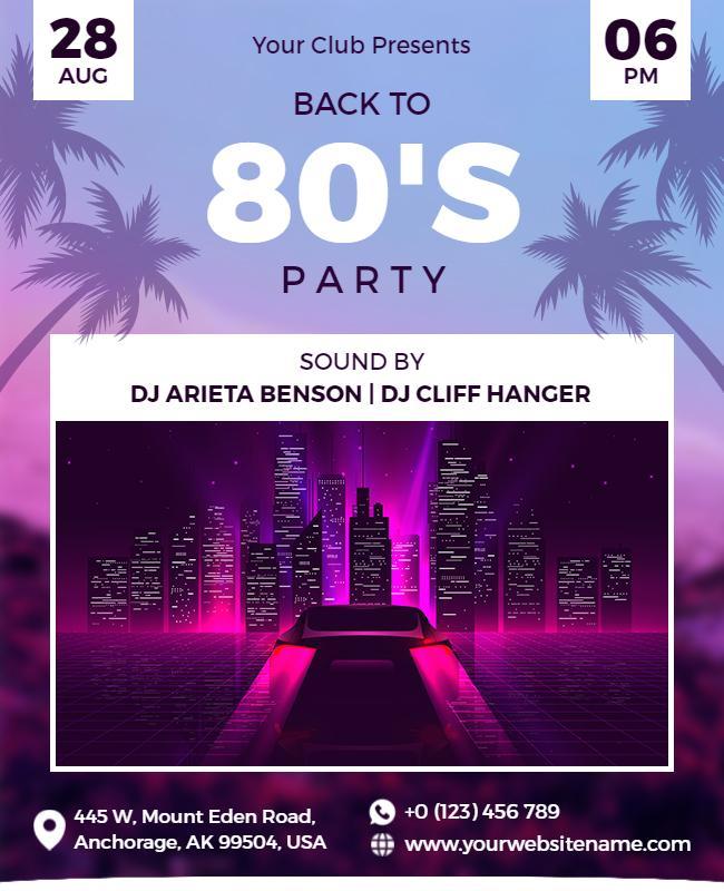 Retro Neon 80's Party Night Celebration Flyer Template