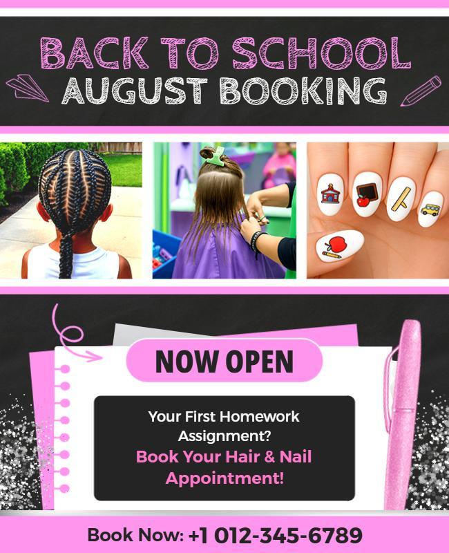 Back to School August Booking for Hair and Nail Appointment Flyer Template