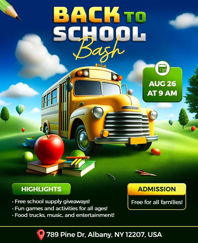 Playful School-Themed Back to School Bash Flyer Template