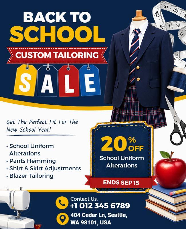 Back to School Custom Tailoring Sale Flyer Template