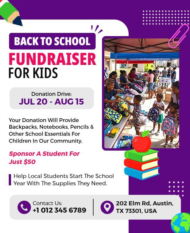 Back to School Fundraiser for Kids School Supplies Flyer Template