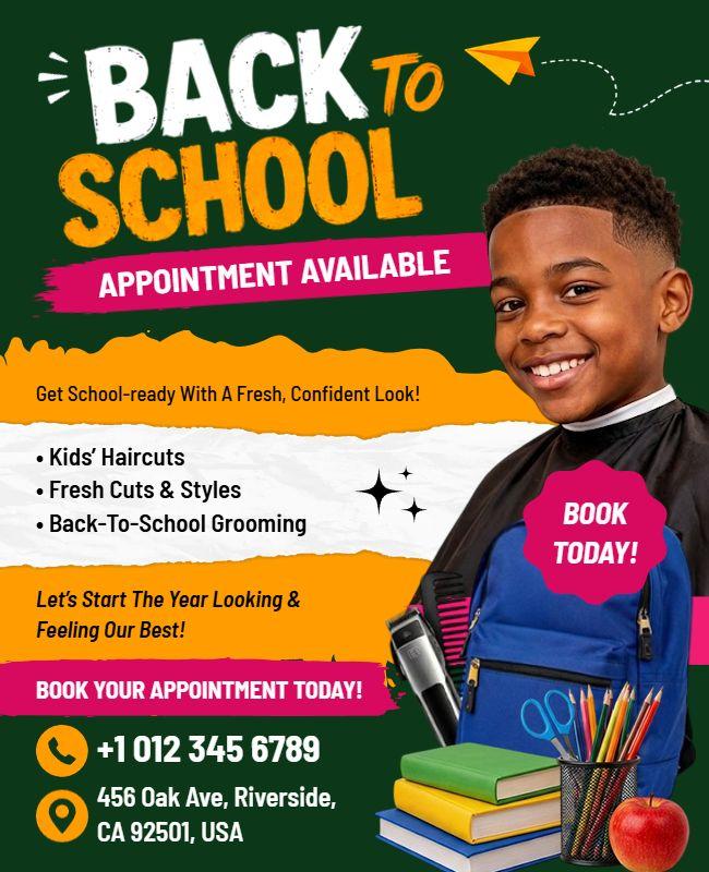 Back to School Haircut Appointment Advertising Flyer Template
