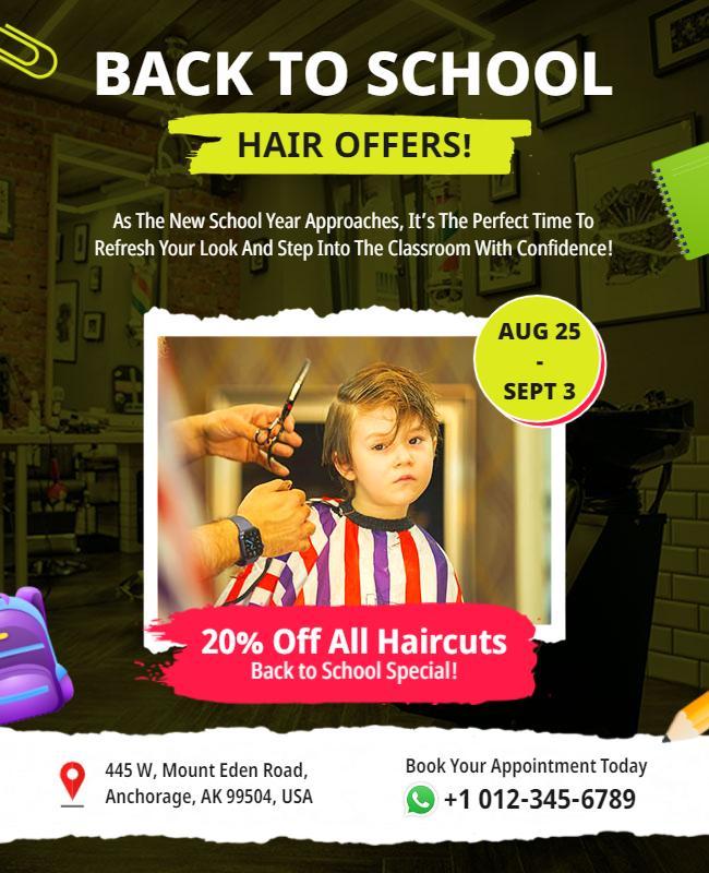 Back to School Haircut Promotion Flyer Template