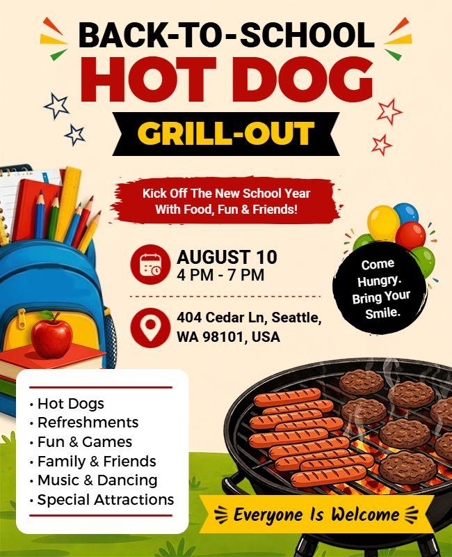 Back to School Hot Dog Grill-Out Celebration Flyer Template