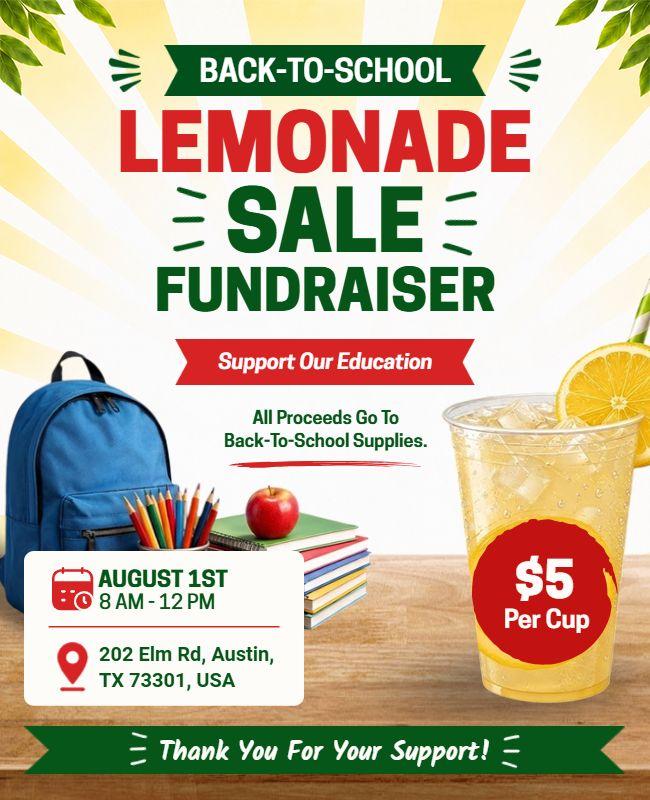 Back-to-School Lemonade Sale Fundraiser Event Flyer Template