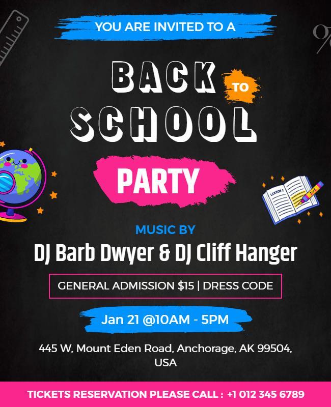 Colorful Back to School Party Invitation Flyer Template