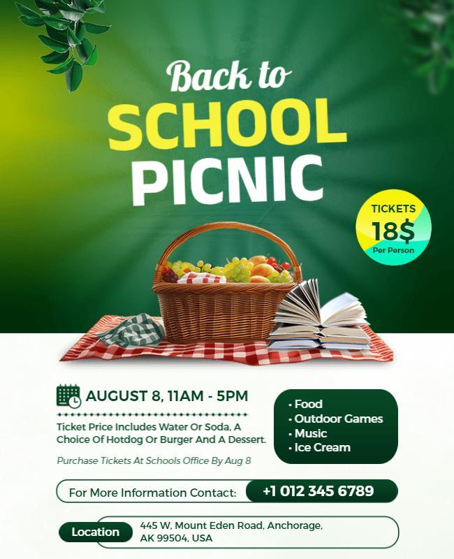 Lively Green Back to School Picnic Event Flyer Template