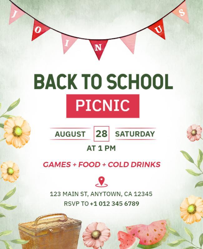 Playful Floral Back to School Picnic Flyer Template