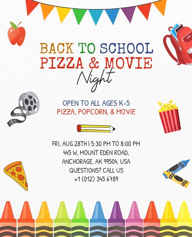 Back to School Pizza and Movie Night Flyer Template