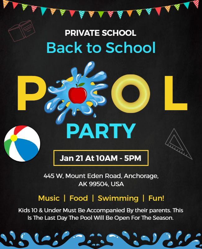 Back to School Pool Party Flyer Template