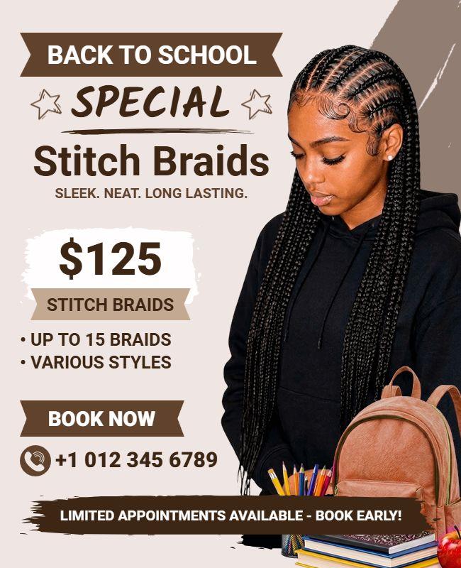 Back to School Stitch Braids Promotion Flyer Template