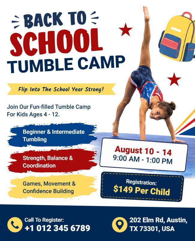Back to School Tumble Camp Flyer Template