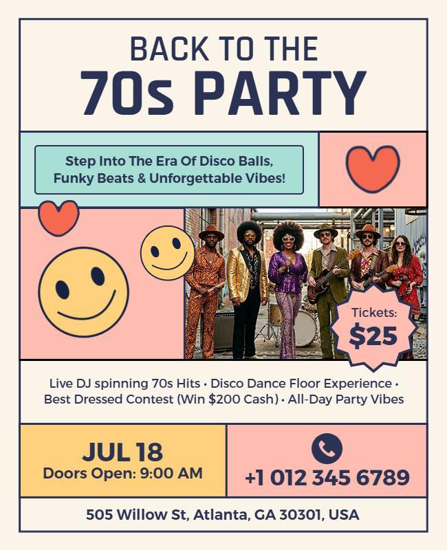 Back to the 70s Party Announcement Flyer Template