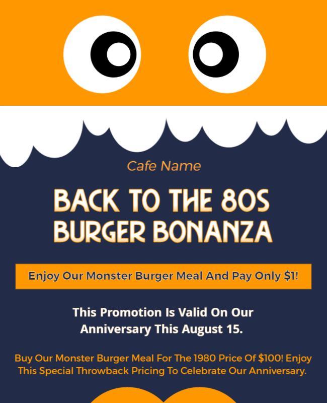 Back to the 80s Burger Bonanza Flyer Template