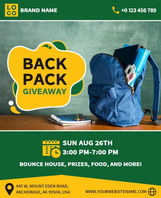 Backpack Giveaway Event Announcement Flyer Template