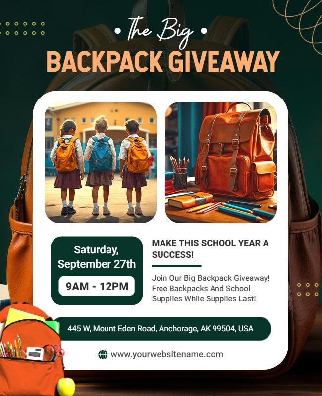 Backpack Giveaway Event for School Supplies Flyer Template