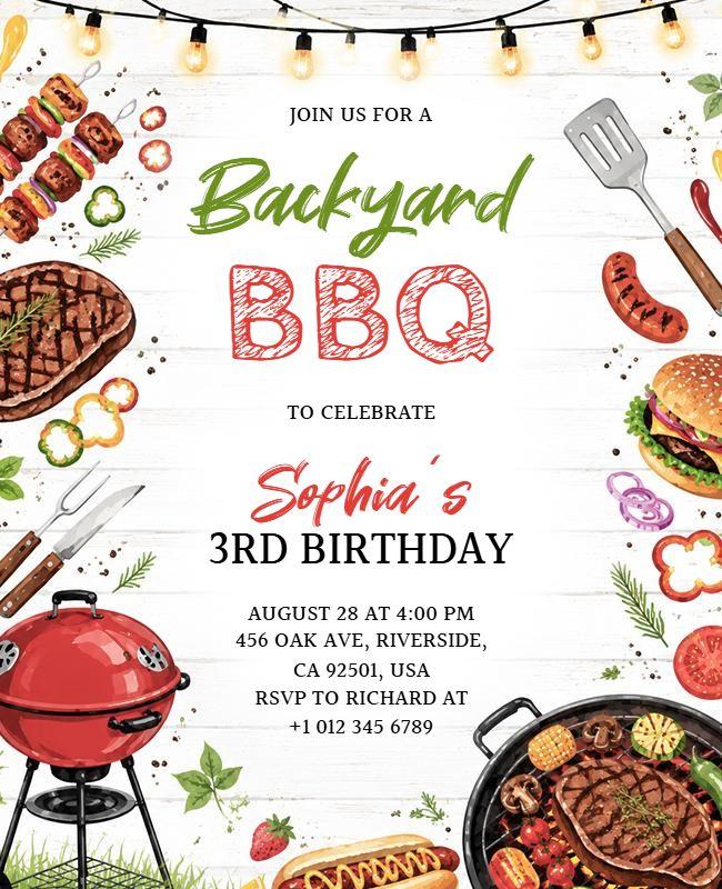 Backyard BBQ Birthday Celebration Invitation Flyer Template