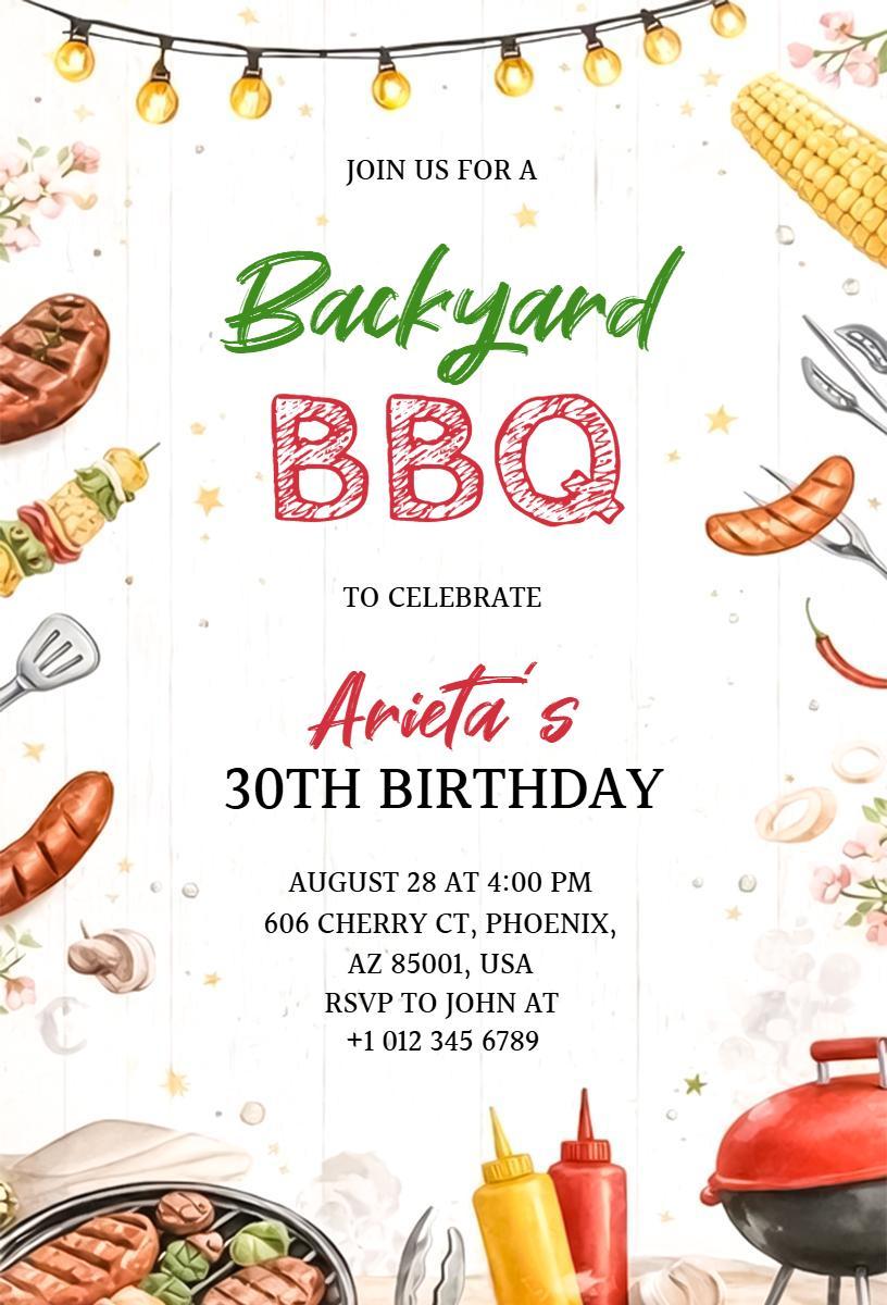 Backyard BBQ Celebration 30th Birthday Invitation Template