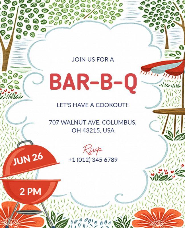 Backyard Summer BBQ Invitation Flyer Template