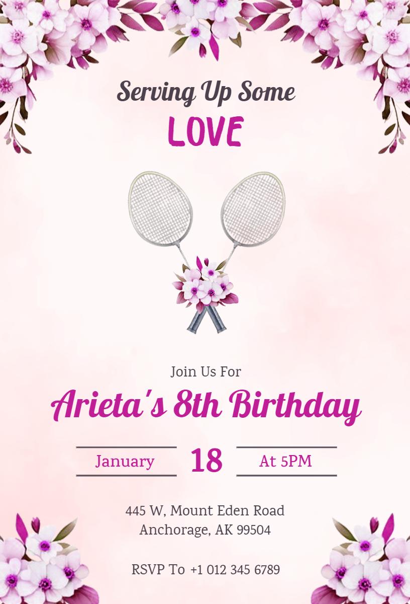 Badminton Theme 8th Birthday Celebration Invitation Template