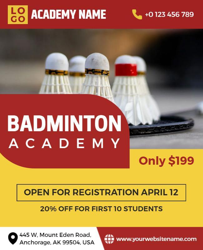 Badminton Training Academy Registration Flyer Template