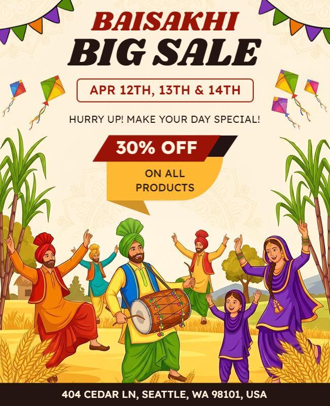 Baisakhi Festival Big Sale Poster Template