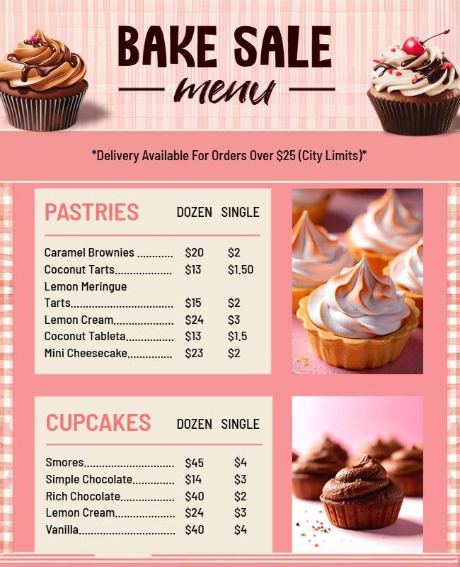 Bake Sale Pastry and Cupcake Menu Flyer Template