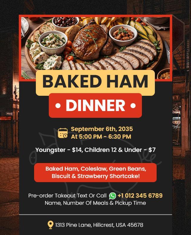 Baked Ham Dinner Event Flyer Template