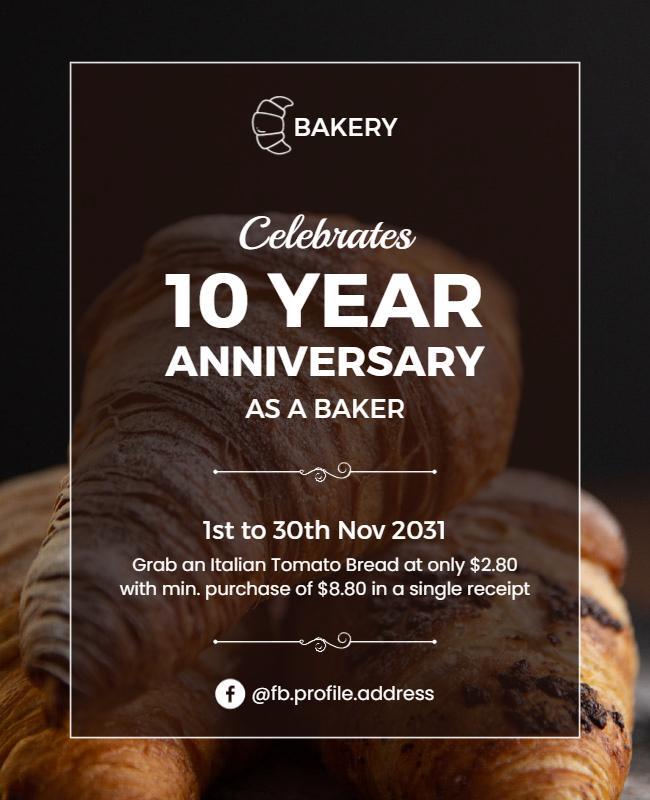 Bakery 10 Year Anniversary Celebration Flyer Template