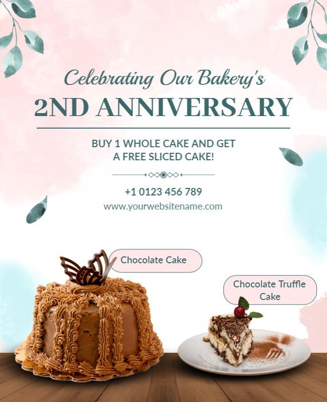 Bakery Anniversary Celebration Cake Promotion Flyer Template