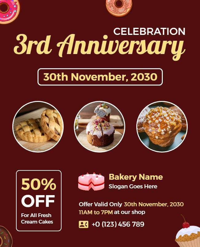 Bakery Anniversary Celebration Discount Flyer Template