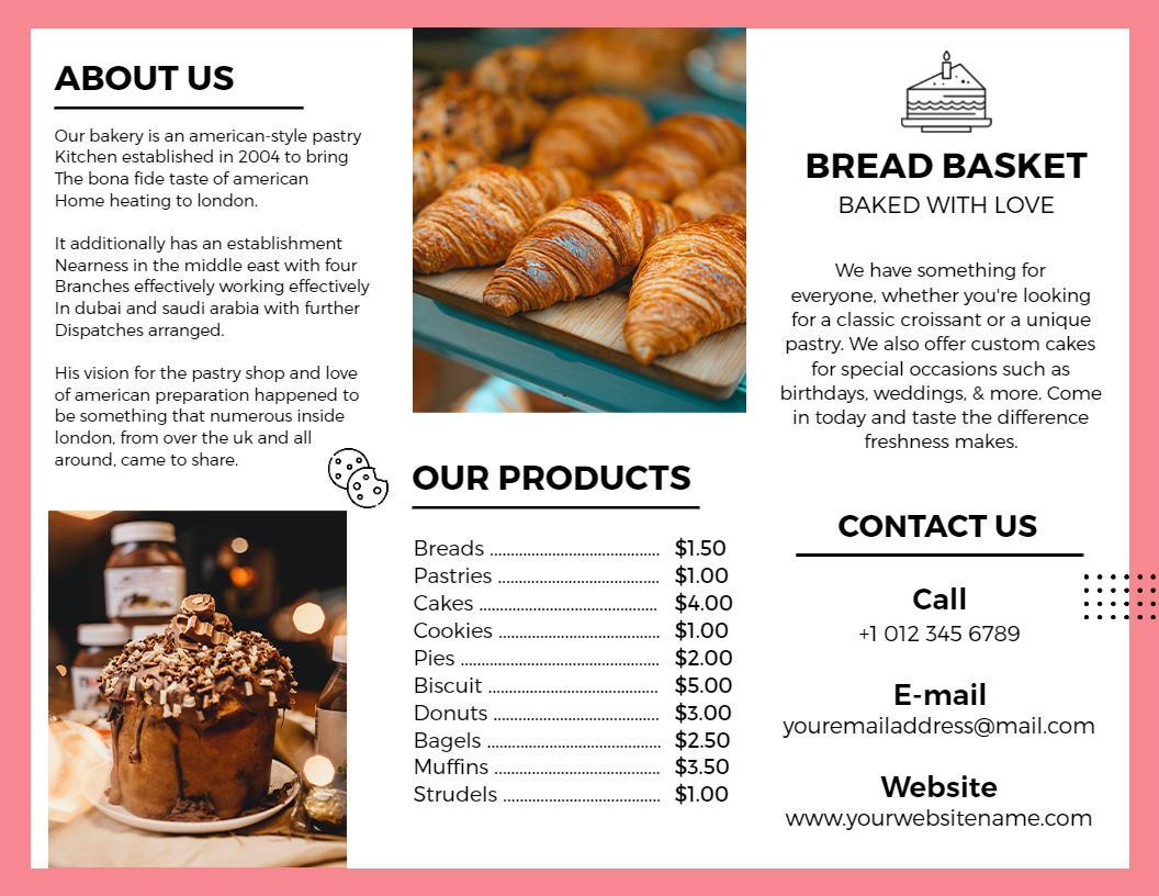 Bakery Bread Basket Pastry Menu Tri Fold Brochure Template