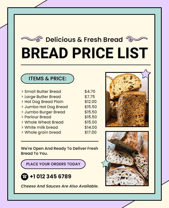 Bakery Bread Price List Flyer Template