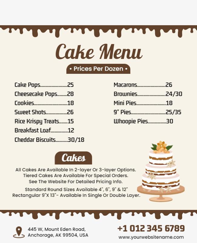 Bakery Cake Menu Pricing Flyer Template